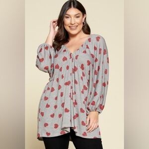 ODDY Gray Blouse with Red Hearts